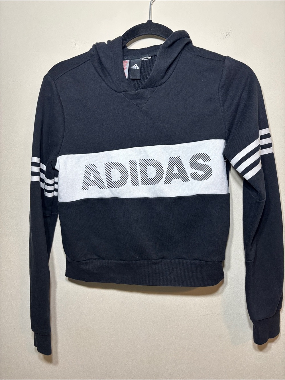 adidas Black and White Logo Cropped Hoodie